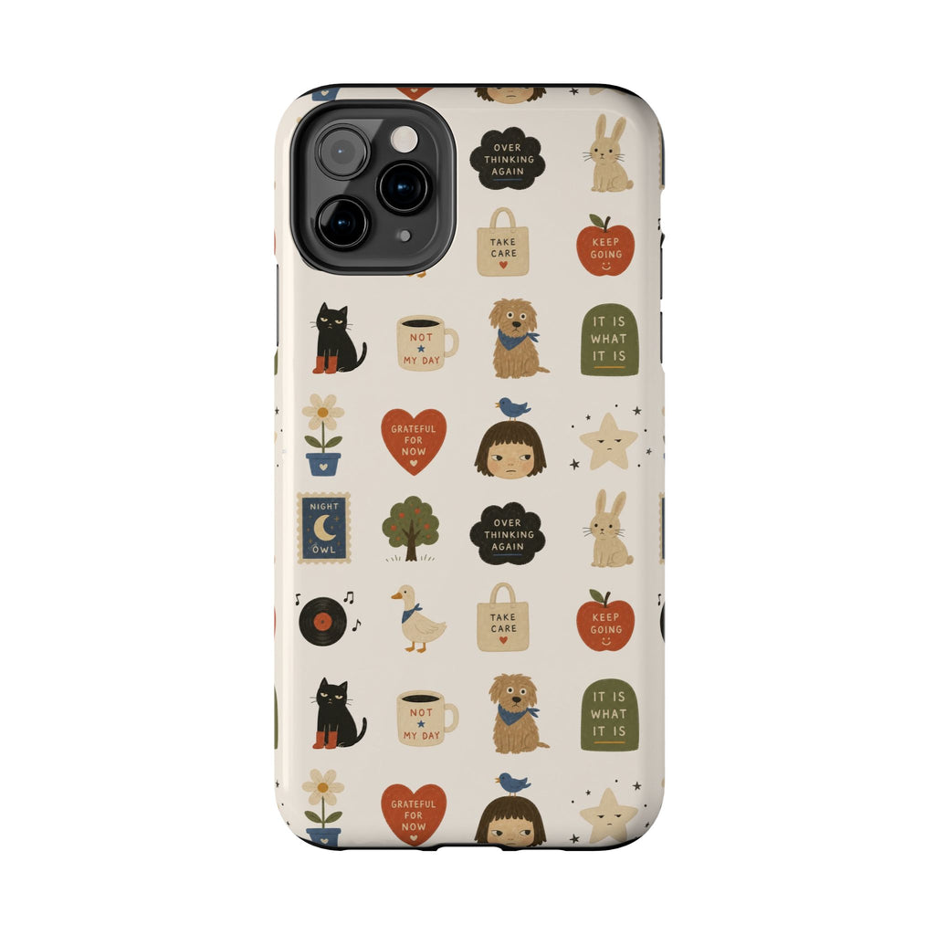 Cute Cozy Icons phone case | dogs, cats, hearts, plants, stars pattern