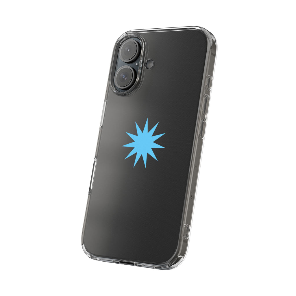 Clear Impact-Resistant Phone Case — Blue Starburst Design
