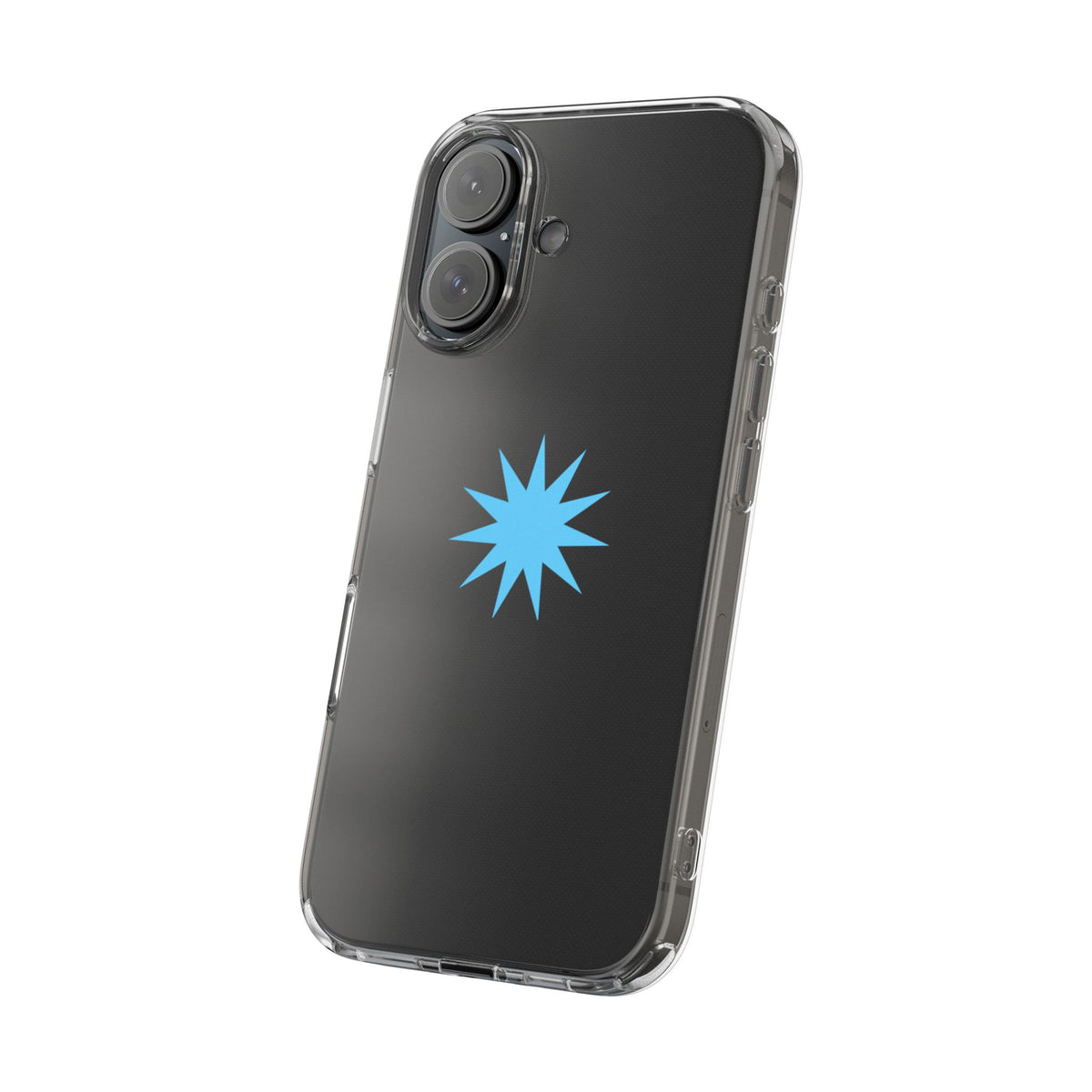 Clear Impact-Resistant Phone Case — Blue Starburst Design