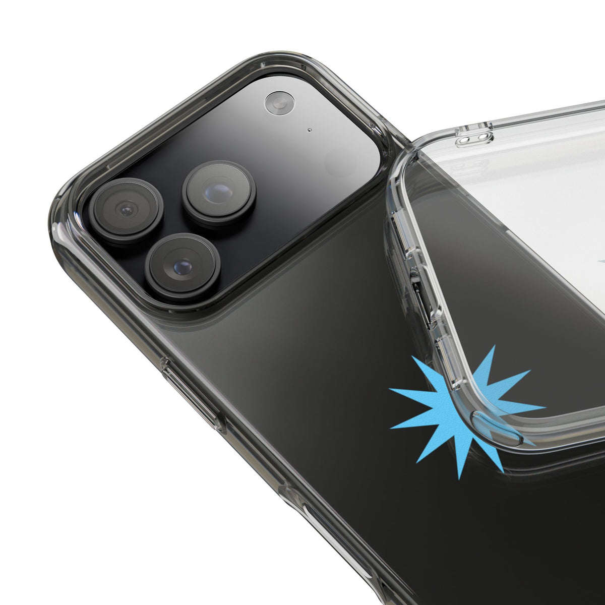 Clear Impact-Resistant Phone Case — Blue Starburst Design