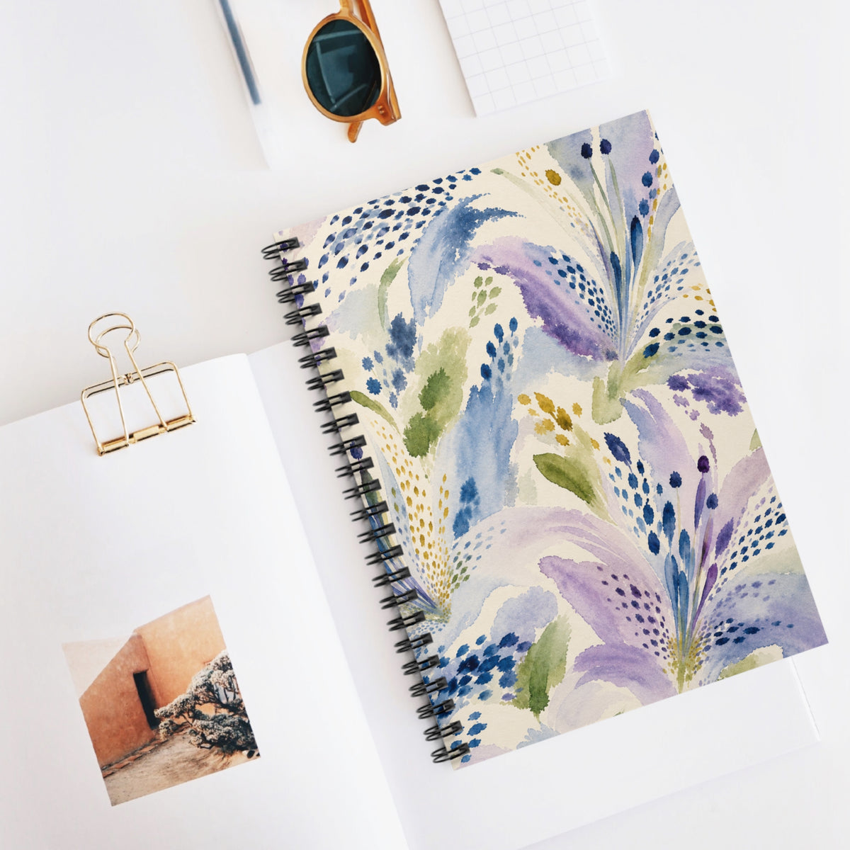 Watercolor Lavender Blue Floral Spiral Notebook | Ruled Journal, 6x8