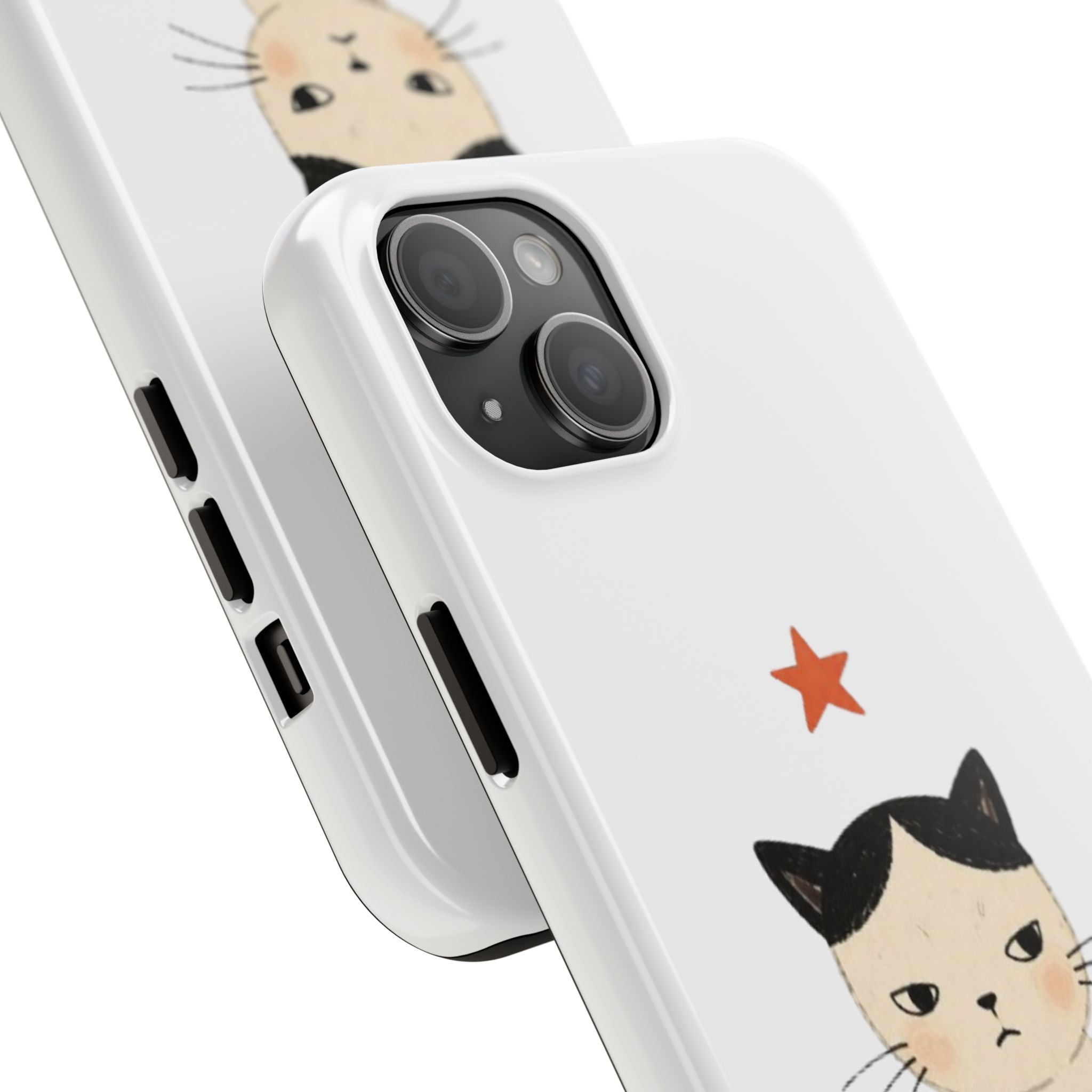 Grumpy Cat Illustration Phone Case | Cute Cat with Star Tough Case