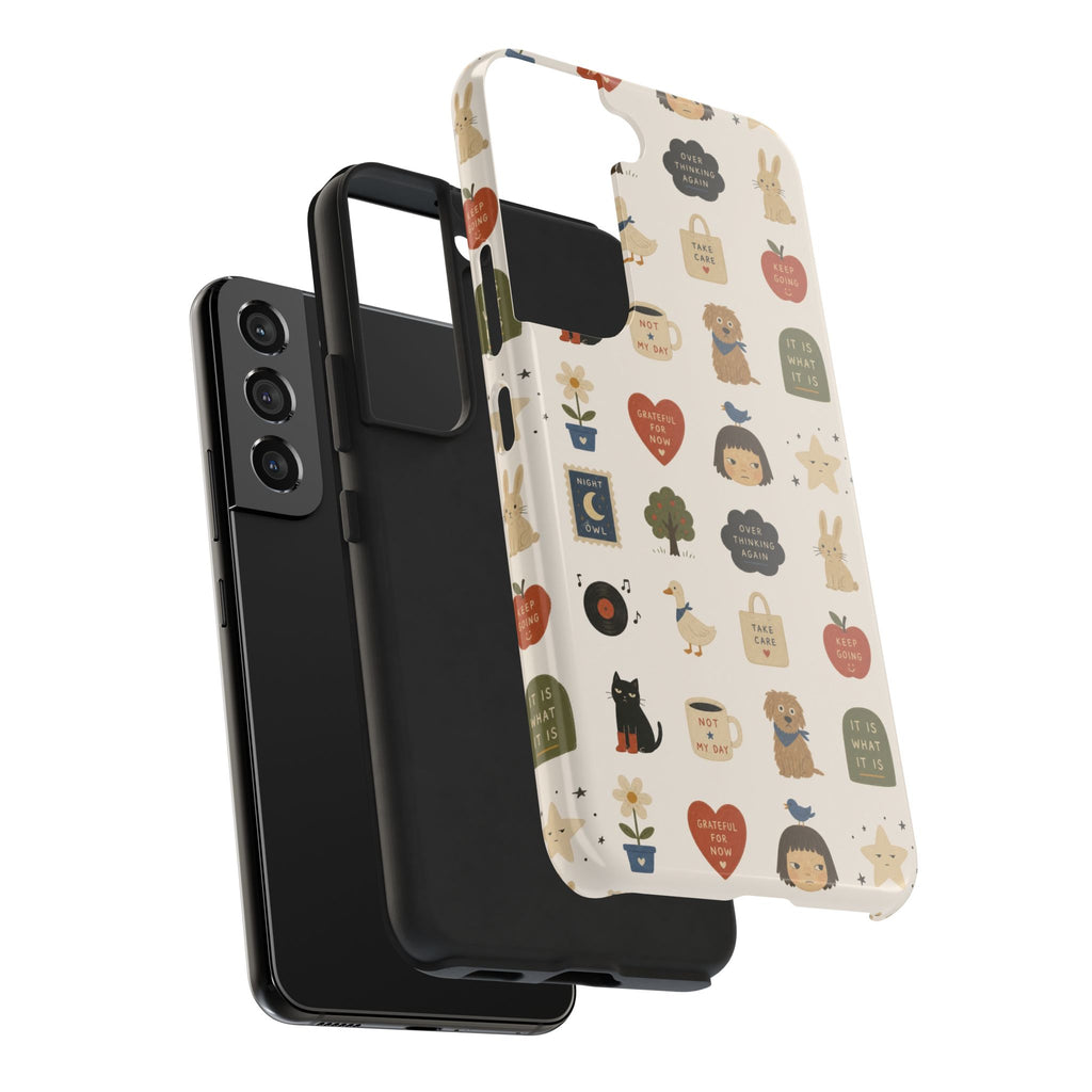 Cute Cozy Icons phone case | dogs, cats, hearts, plants, stars pattern