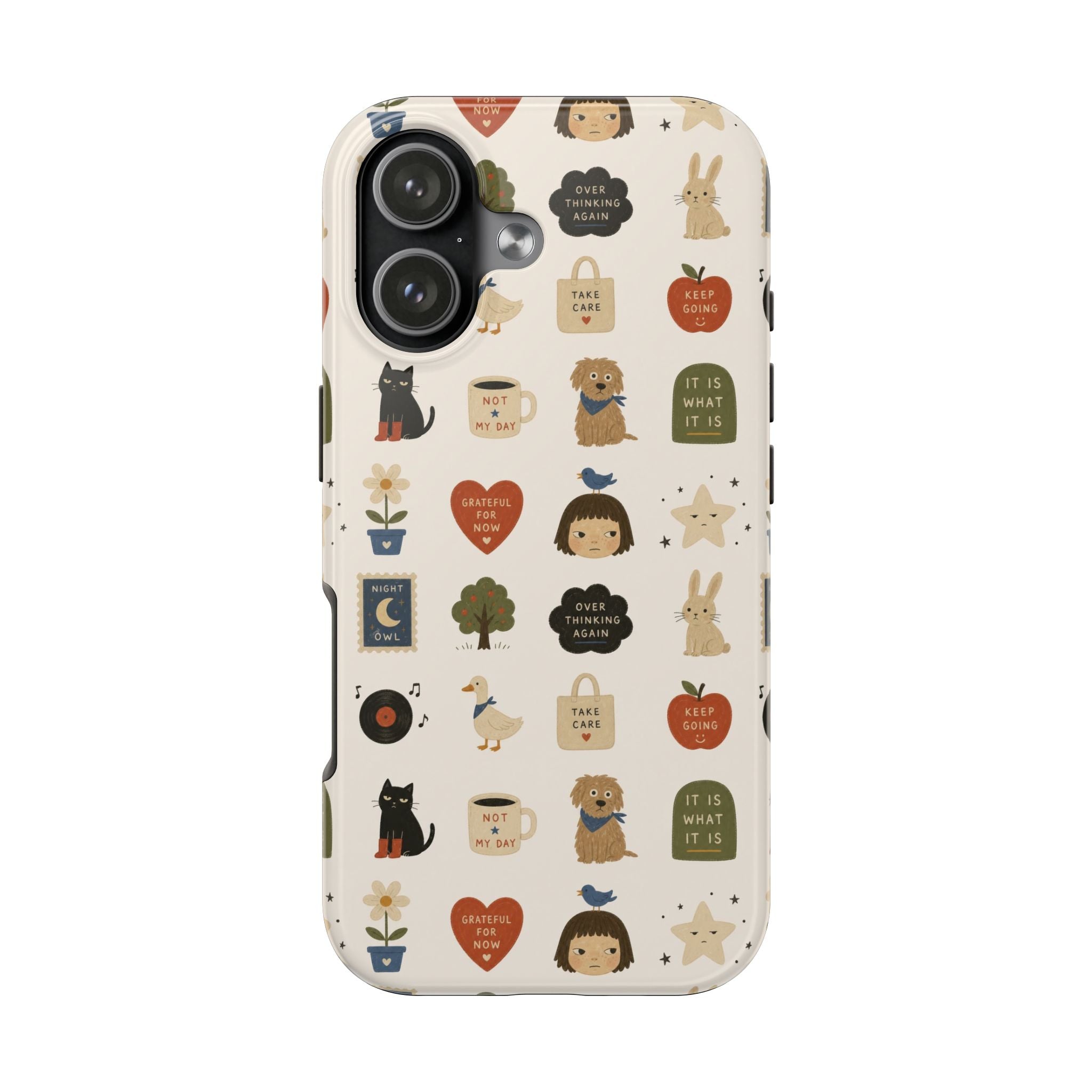 Cute Cozy Icons phone case | dogs, cats, hearts, plants, stars pattern