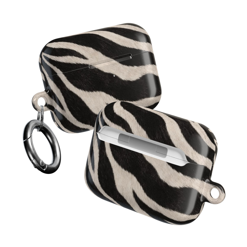 Zebra Print AirPod Case | Black White Stripes, Faux Fur Pattern