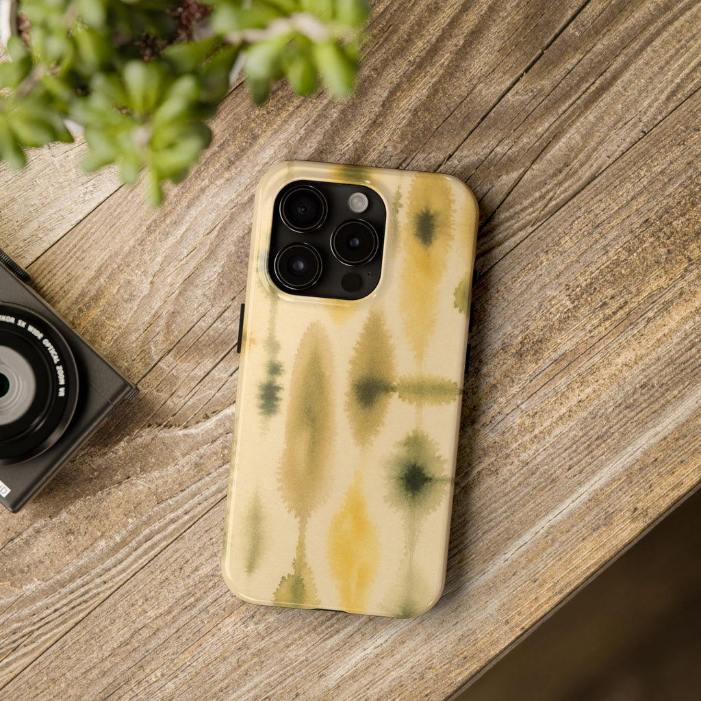 Watercolor Trees Phone Case | Abstract Forest Pattern, Olive & Mustard