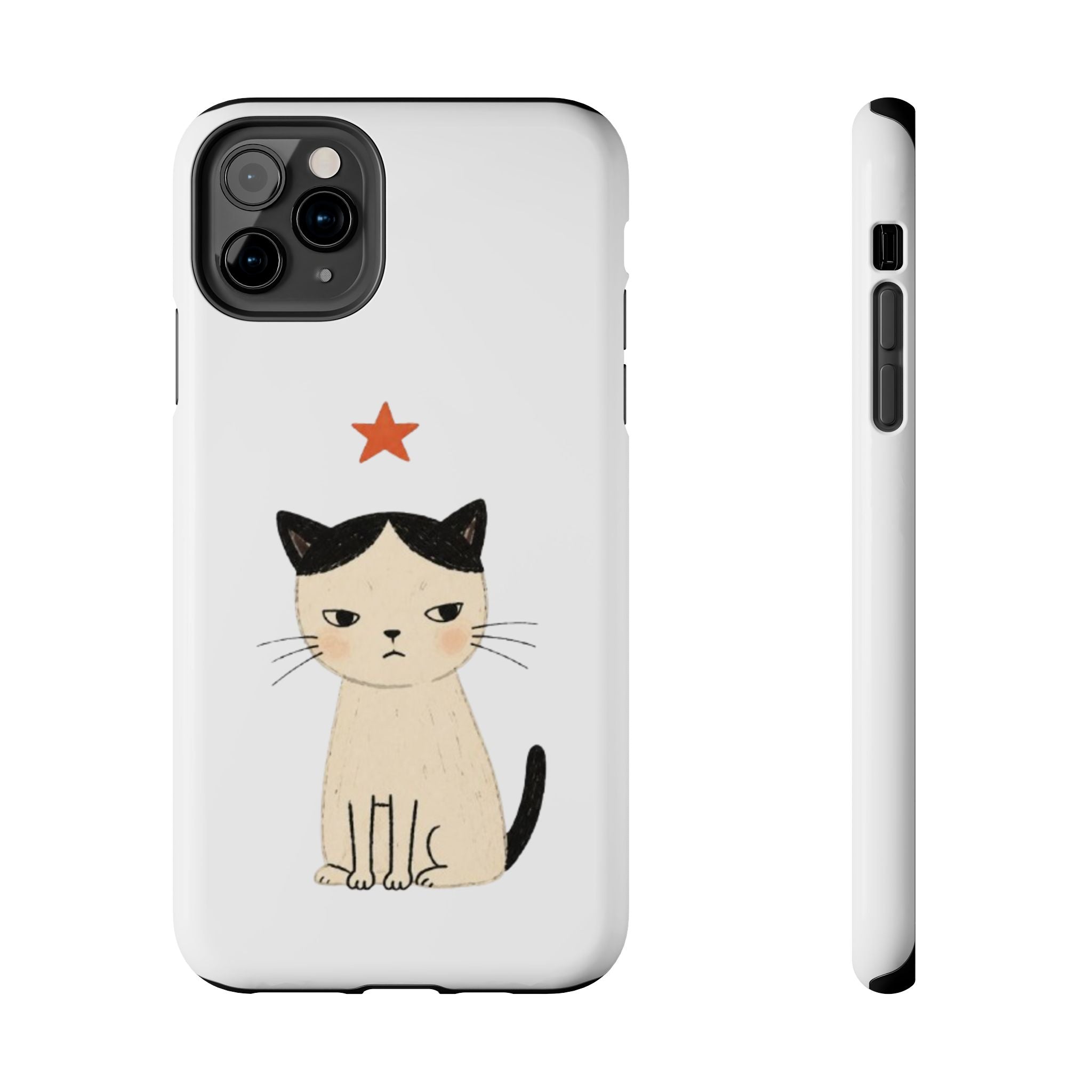 Grumpy Cat Illustration Phone Case | Cute Cat with Star Tough Case