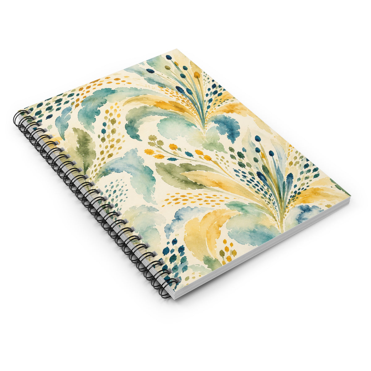 Aqua Gold Watercolor Flourish Spiral Notebook | Ruled Lined Journal
