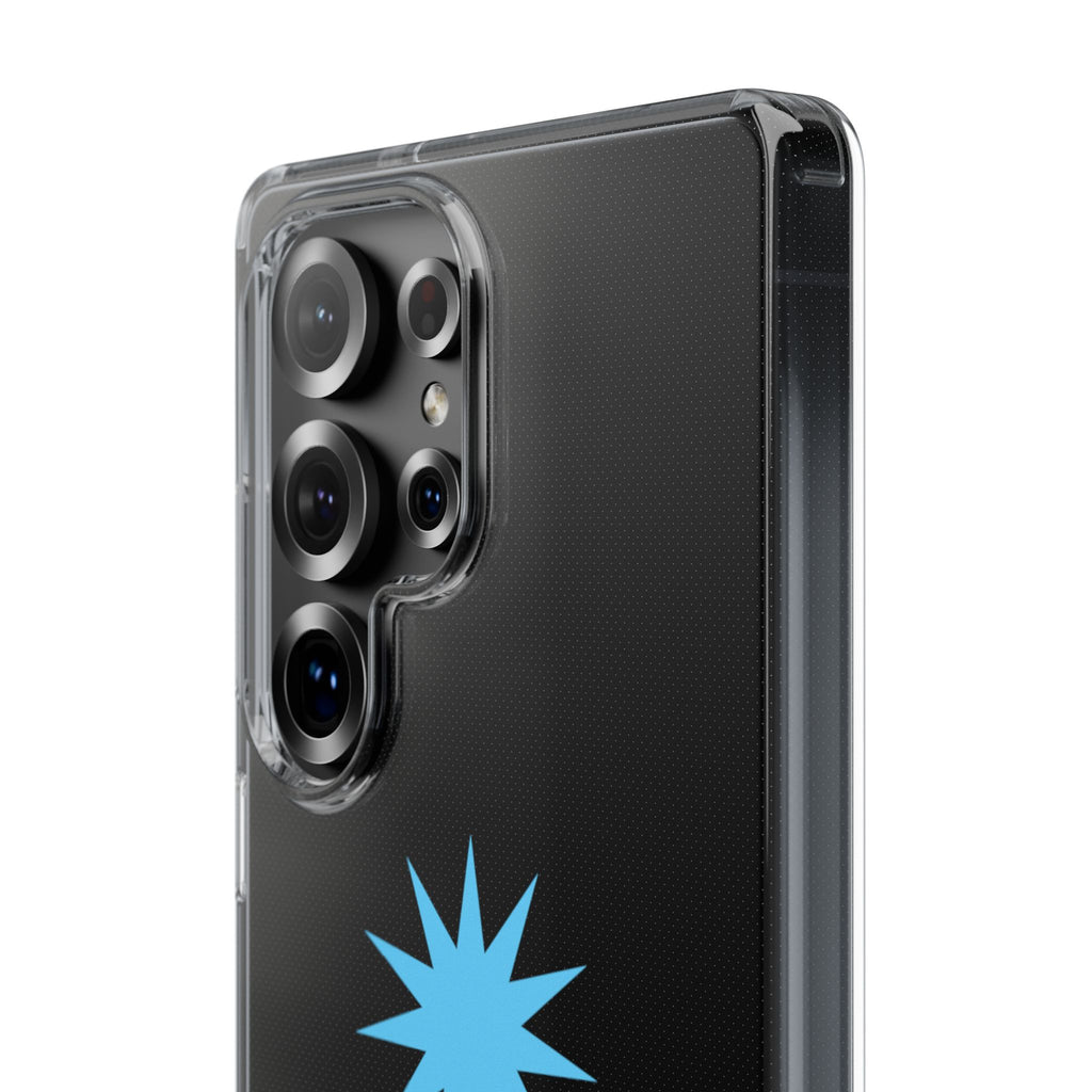 Clear Impact-Resistant Phone Case — Blue Starburst Design