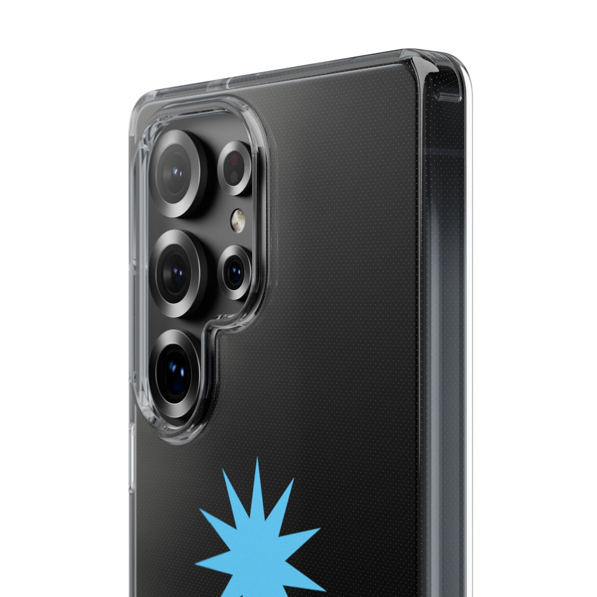 Clear Impact-Resistant Phone Case — Blue Starburst Design