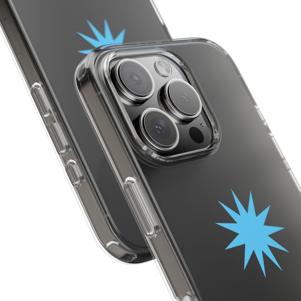 Clear Impact-Resistant Phone Case — Blue Starburst Design