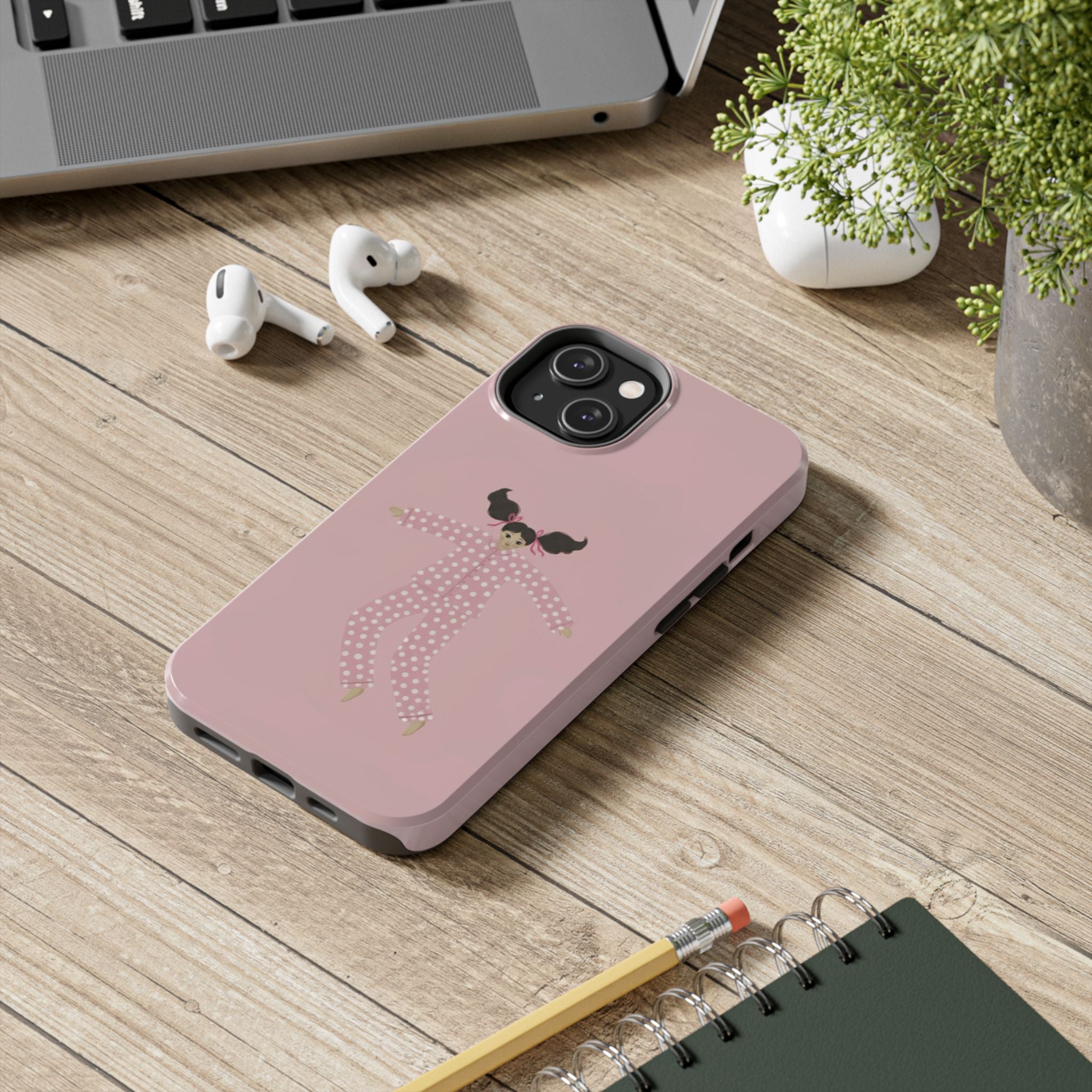 Pink Girl Drawing Tough Phone Case, Cute Protective Cover, Stylish Phone Accessories, Customizable Phone Case, Trendy Cell Phone Case