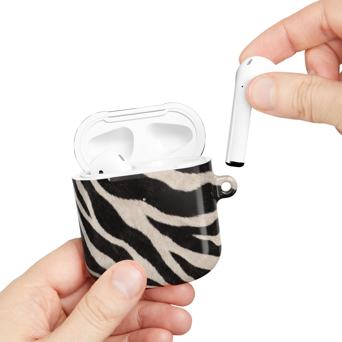 Zebra Print AirPod Case | Black White Stripes, Faux Fur Pattern