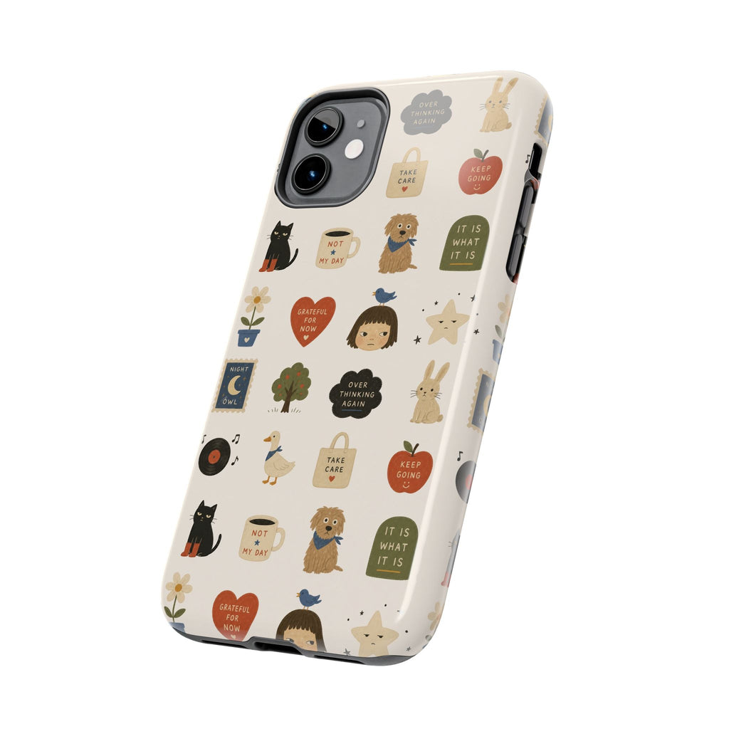 Cute Cozy Icons phone case | dogs, cats, hearts, plants, stars pattern