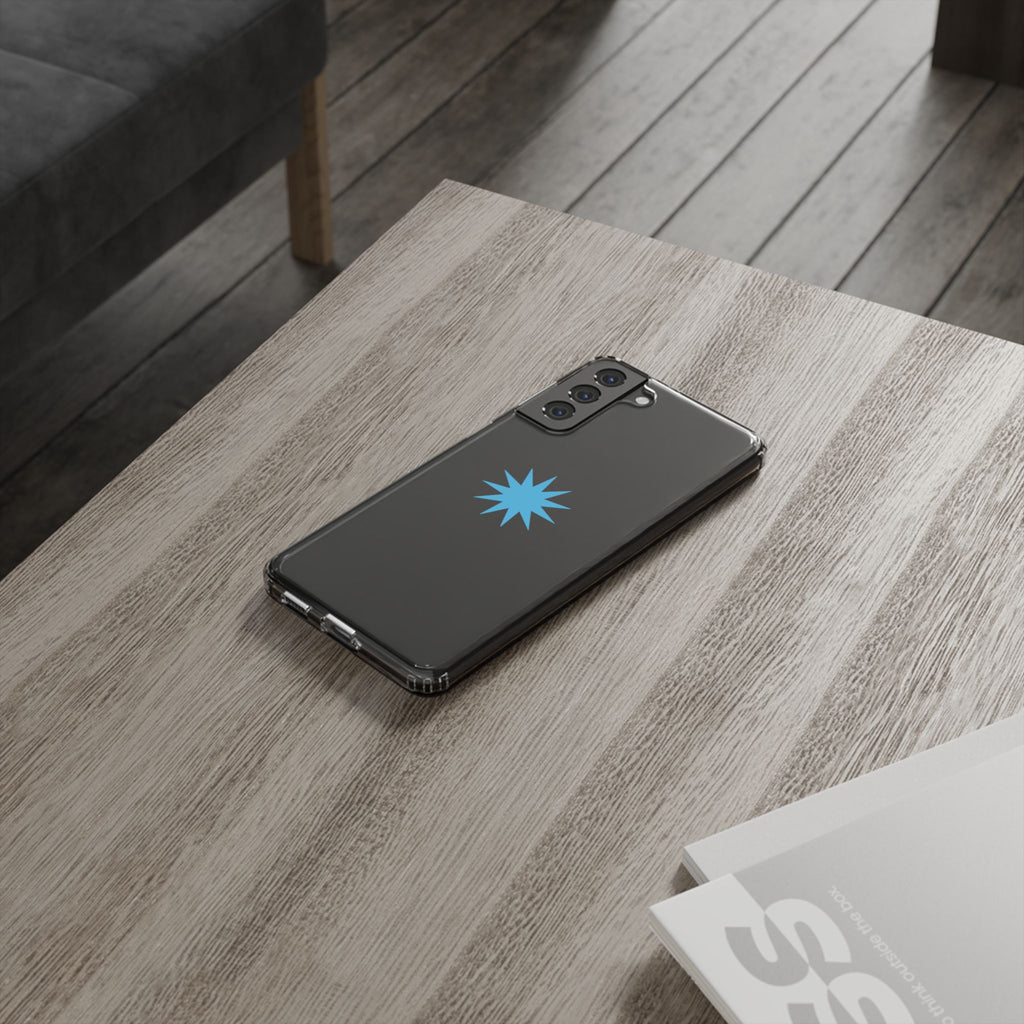 Clear Impact-Resistant Phone Case — Blue Starburst Design
