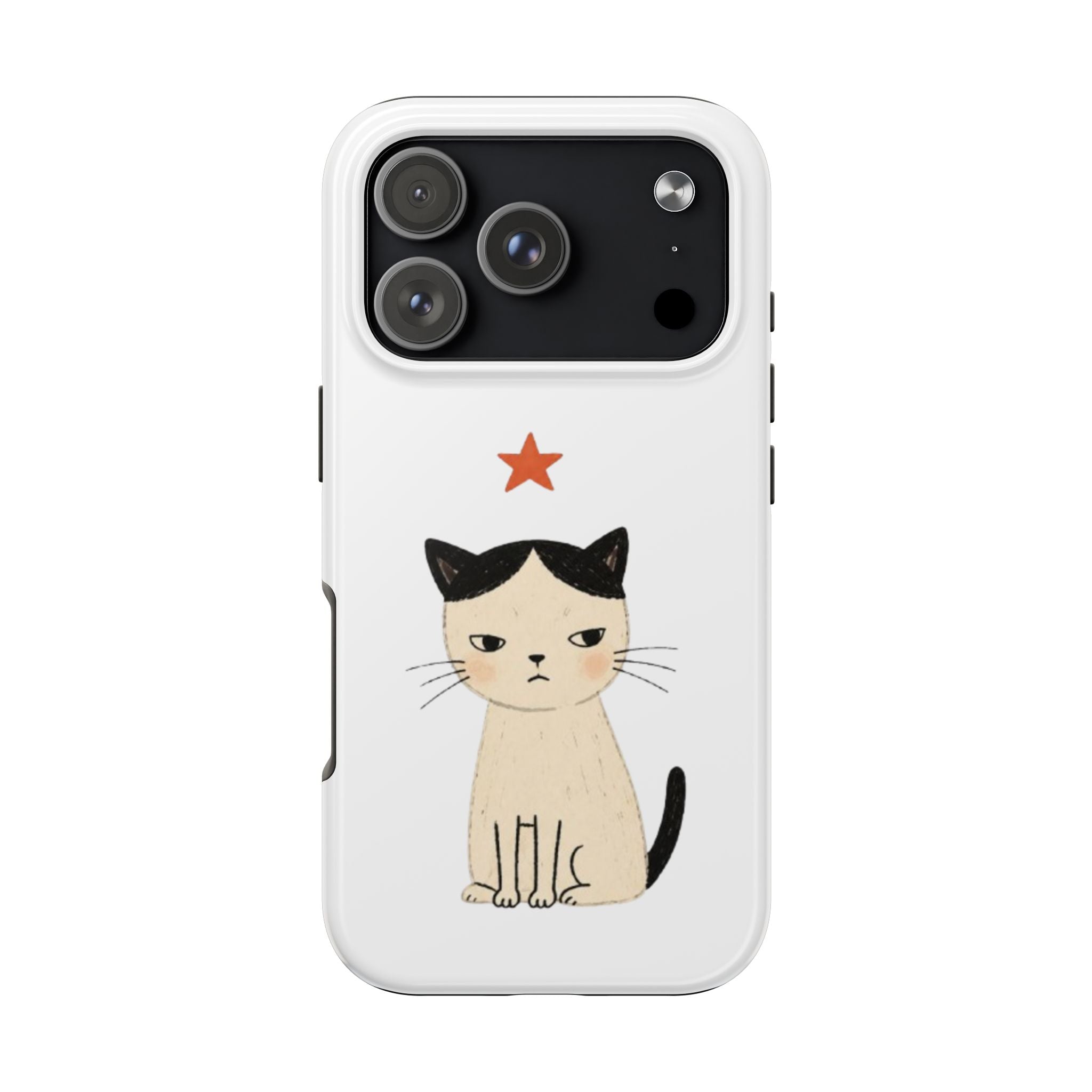 Grumpy Cat Illustration Phone Case | Cute Cat with Star Tough Case