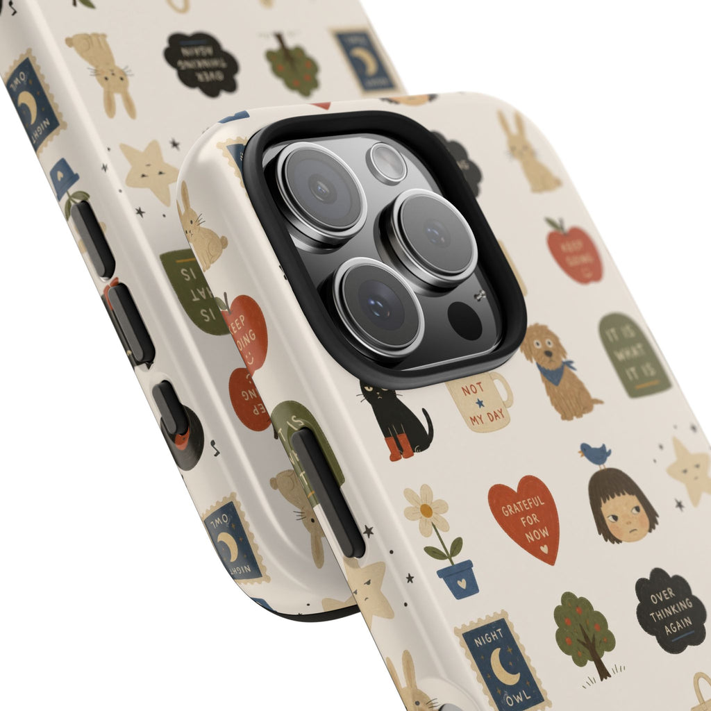 Cute Cozy Icons phone case | dogs, cats, hearts, plants, stars pattern