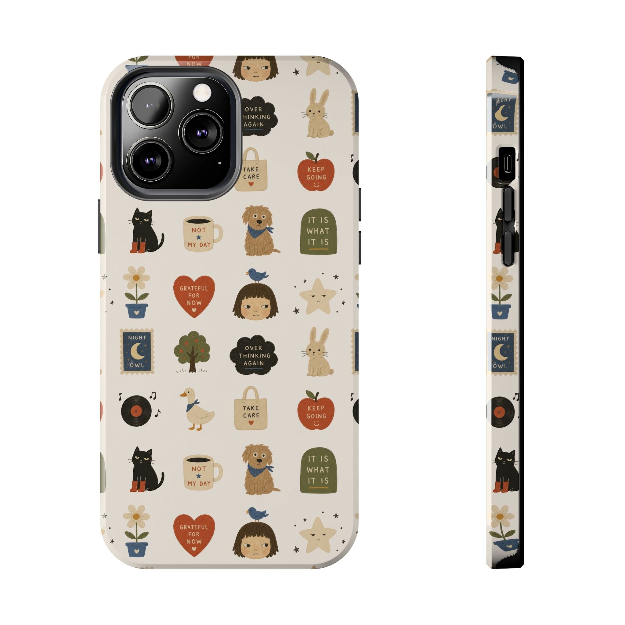Cute Cozy Icons phone case | dogs, cats, hearts, plants, stars pattern
