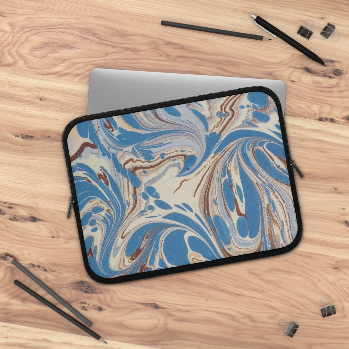 Blue Brown Marble Swirl Laptop Sleeve