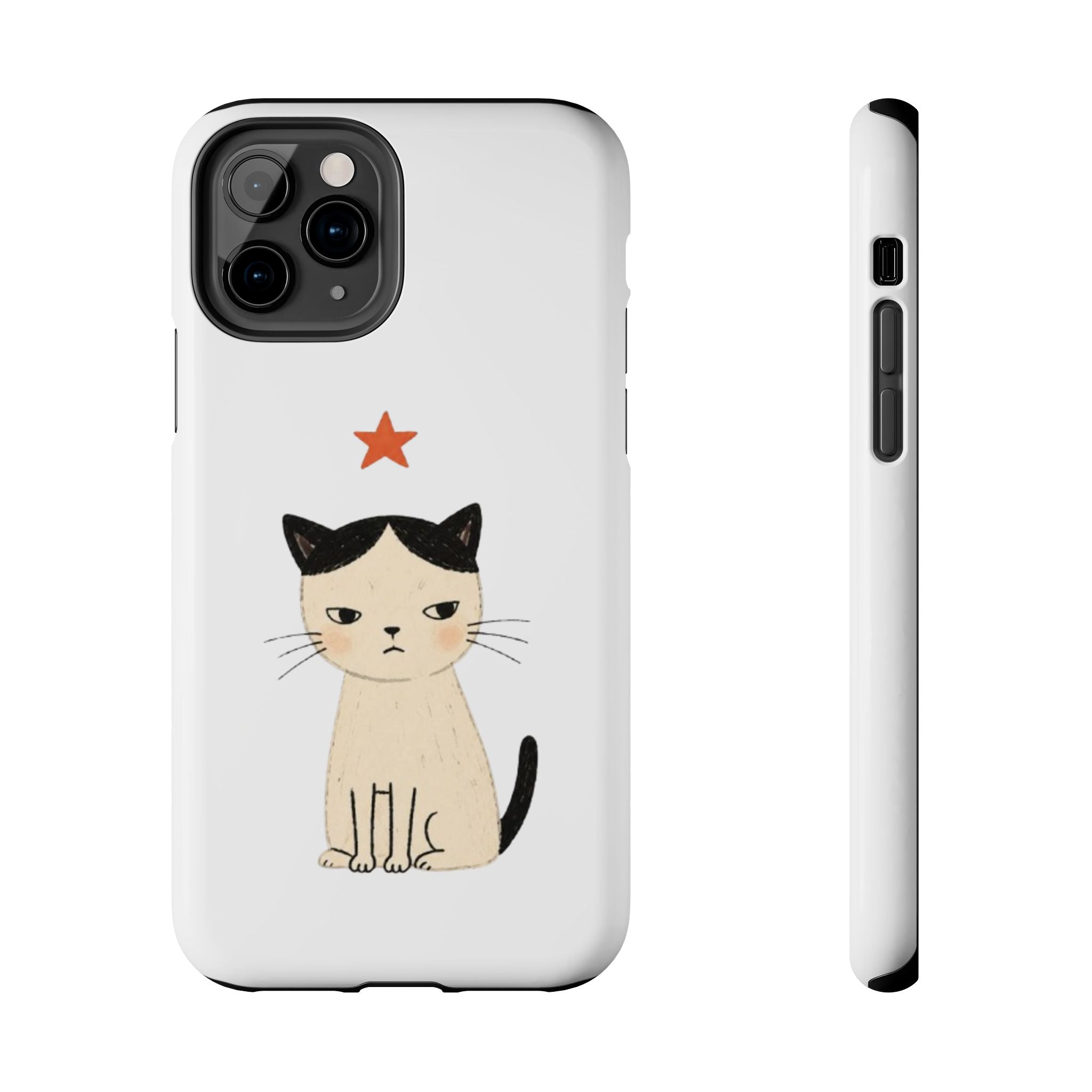 Grumpy Cat Illustration Phone Case | Cute Cat with Star Tough Case
