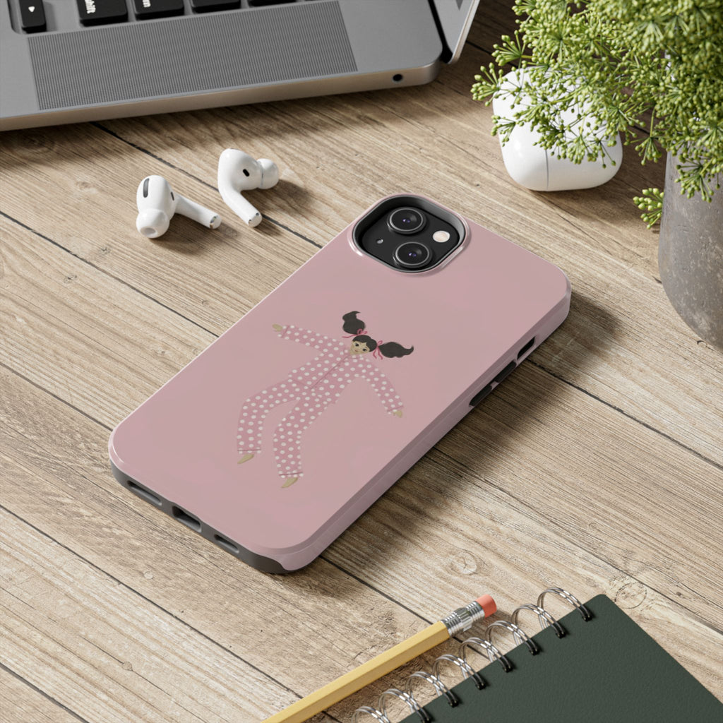 Pink Girl Drawing Tough Phone Case, Cute Protective Cover, Stylish Phone Accessories, Customizable Phone Case, Trendy Cell Phone Case