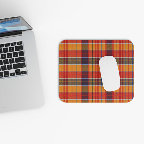 Autumn Plaid Mouse Pad | Orange Yellow Tartan Desk Mat